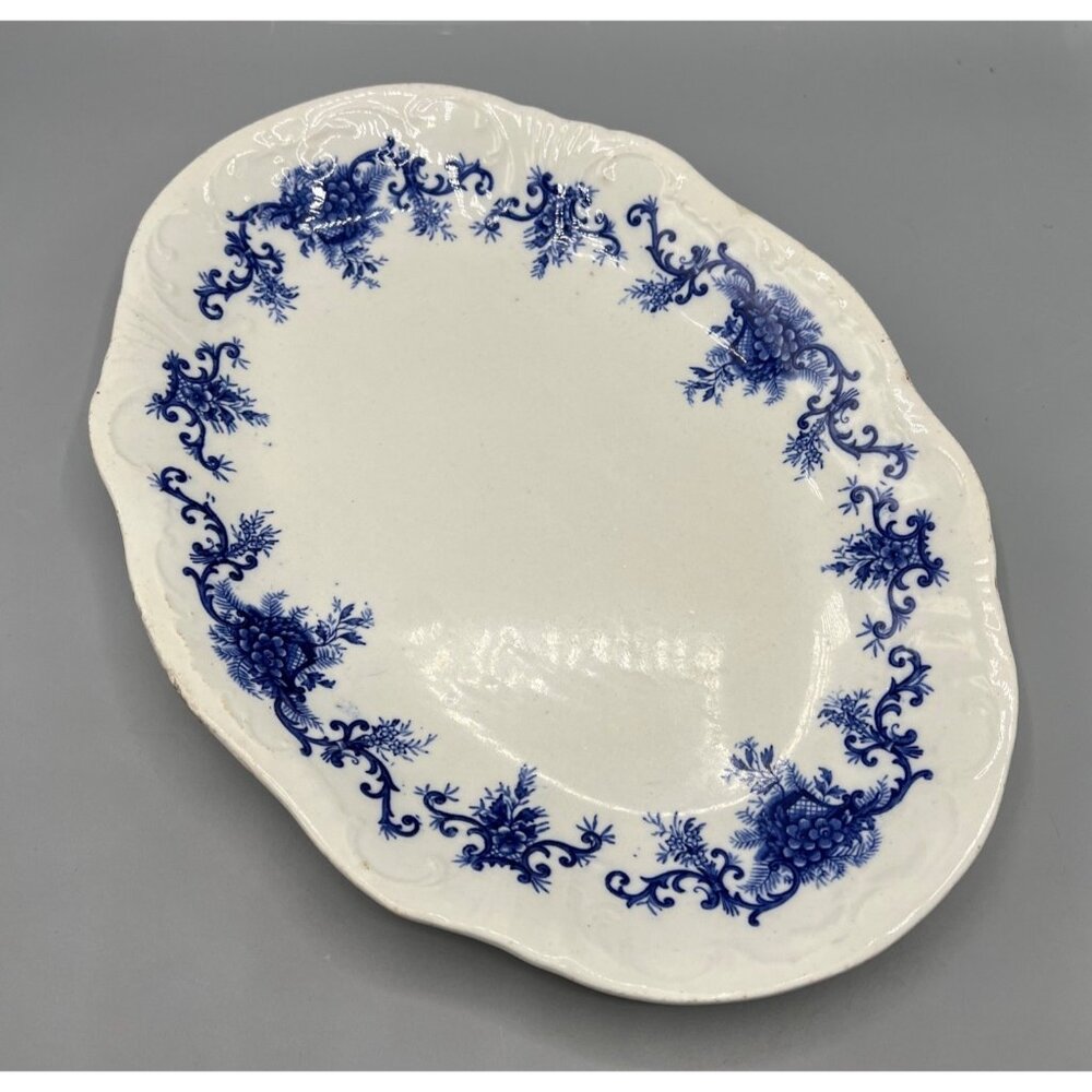 Antique Upper Hanley Platter Martha Blue Floral Porcelain Serving Dish 9x13 - Picture 1 of 12